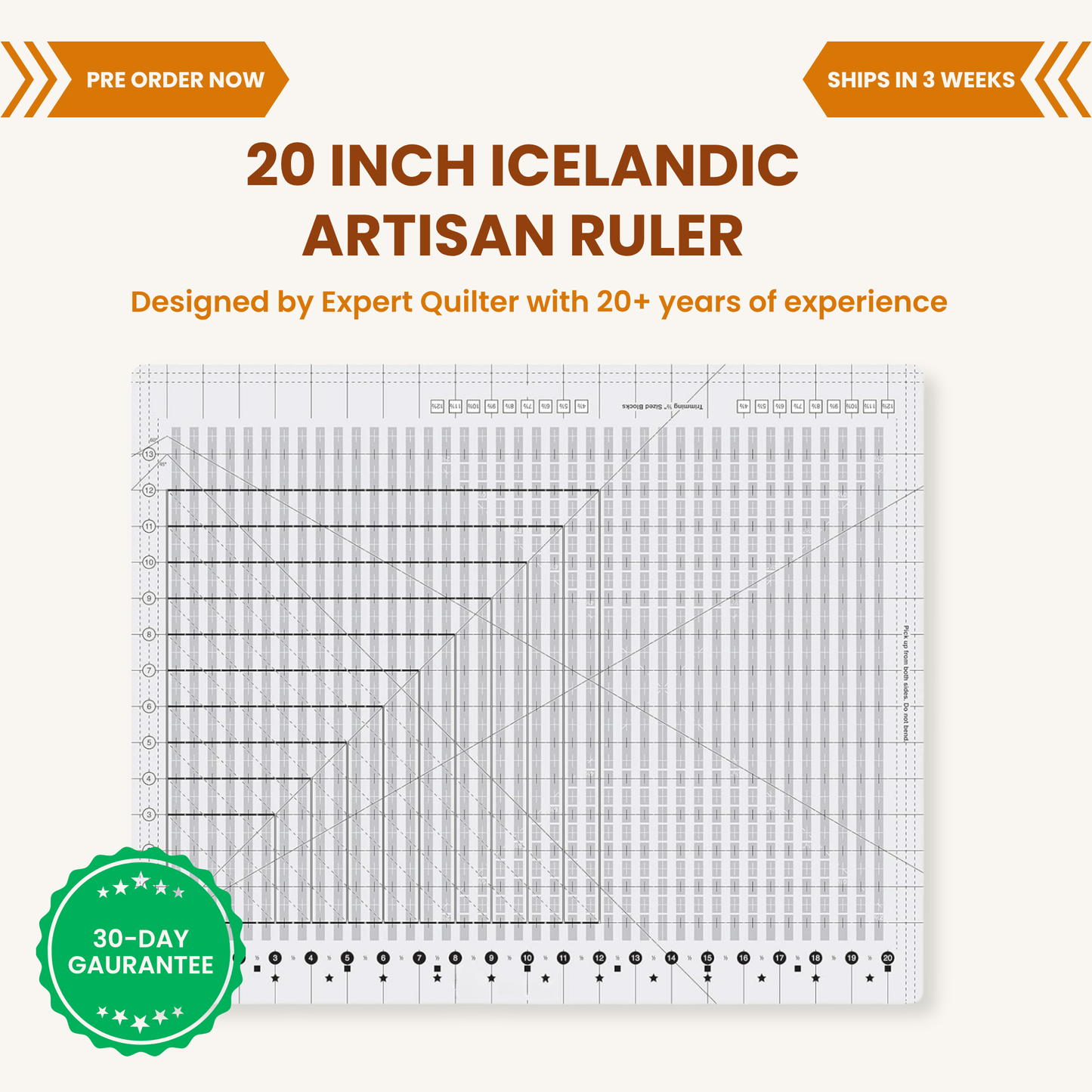 20-Zoll-Quiltinglineal im isländischen Handwerkerstil